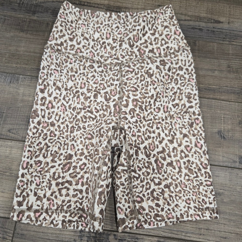 Balance Collection Womens Leopard Print Biker Shorts High Waisted XS Yoga